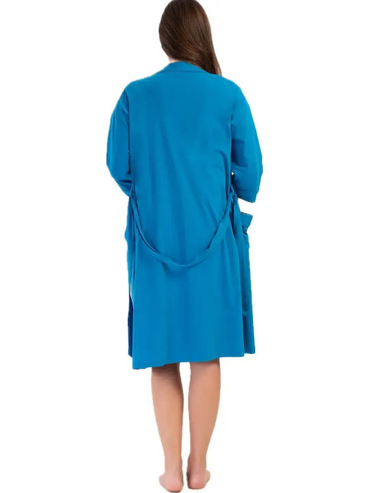 Vienetta Secret Winter Women's Cotton Robe with Nightgown Blue