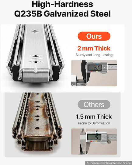 Vevor Heavy-Duty Drawer Slides 100 cm Side-Mount Full Extension 120.2 kg Carbon Steel Pair Zxcthg265lbsegjz1001v0