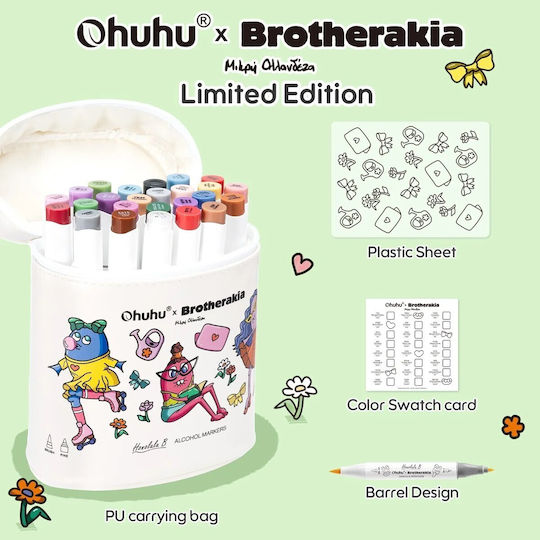 Ohuhu × Brotherakia “Little Dutch Girl” Limited Edition Alcohol-Based Drawing Markers Brush & Fine Set, 24 Colors