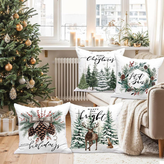 Nikcorp Lanpn Dekorative Weiße Weihnachtskissenbezüge 4 Stück 50 X 50 Cm