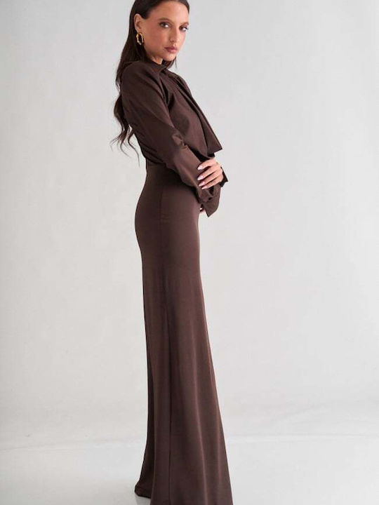 Maxi Dress with Dark Brown Drape