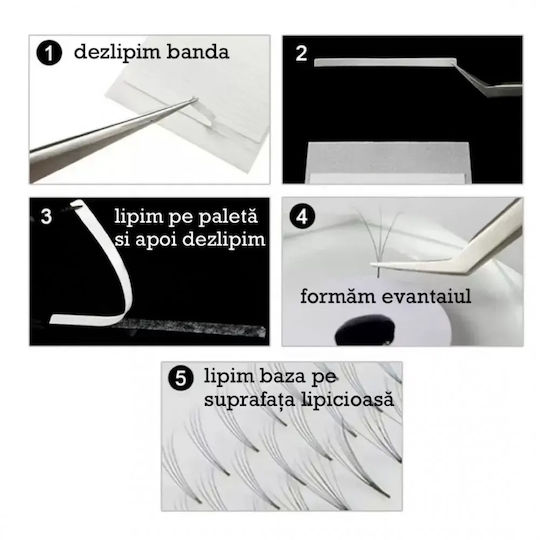 Set Barhat cu Benzi Adezive Duble pentru Aranjarea Evantaielor de Extensii de Gene, 5 Foi