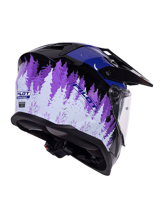 Pilot Atacama SV Summit Blau/Lila Glänzender On-Off-Motorradhelm ECE 22.06 1550 g mit Pinlock und Sonnenblende
