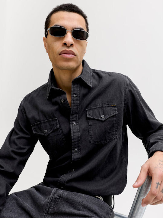 Jjesheridan Дънкова Риза с Дълъг Ръкав и Тясна Кройка Black Denim