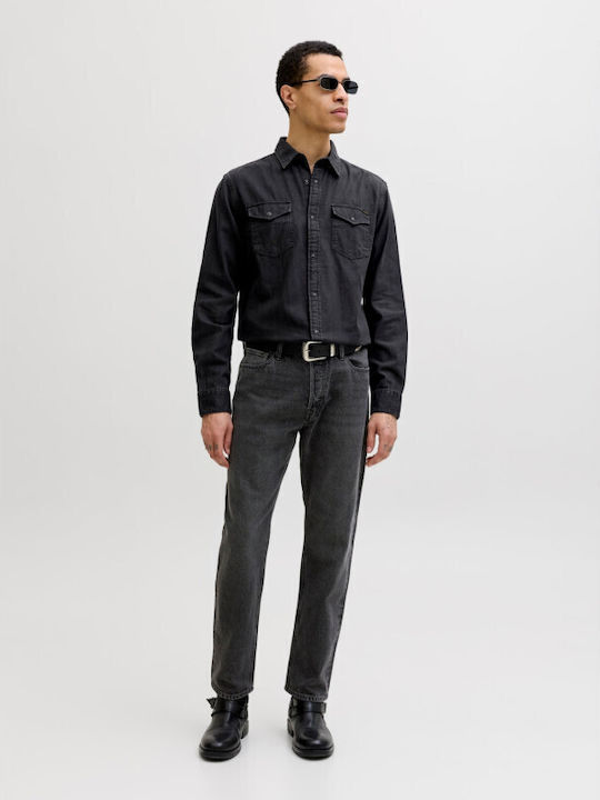 Jjesheridan Дънкова Риза с Дълъг Ръкав и Тясна Кройка Black Denim