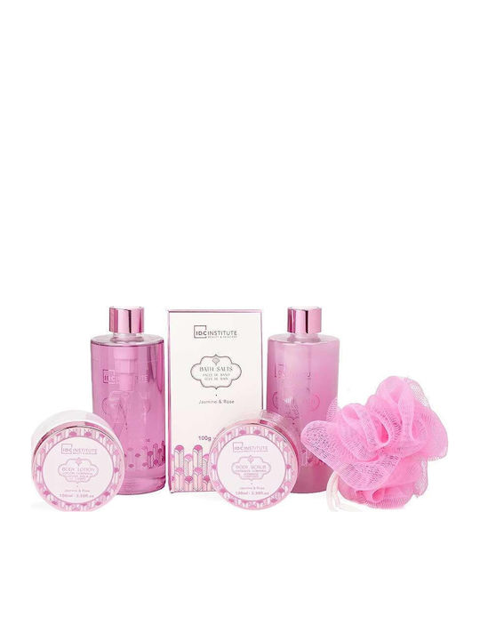 IDC Institute Scented Bath Rose Basket Cherry Blossom Skin Care Set for Body Cleansing 7 Pcs