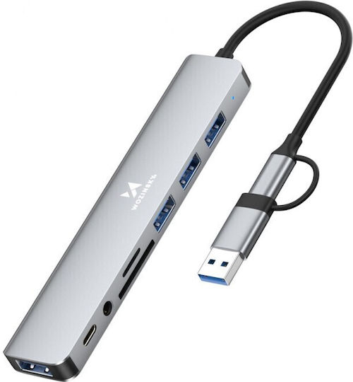 Wozinsky 8-Port USB 3.0 Hub with USB-A / USB-C Connection Grey