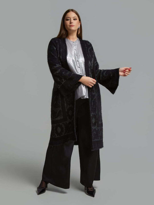 Lange Damenstrickjacke Schwarz