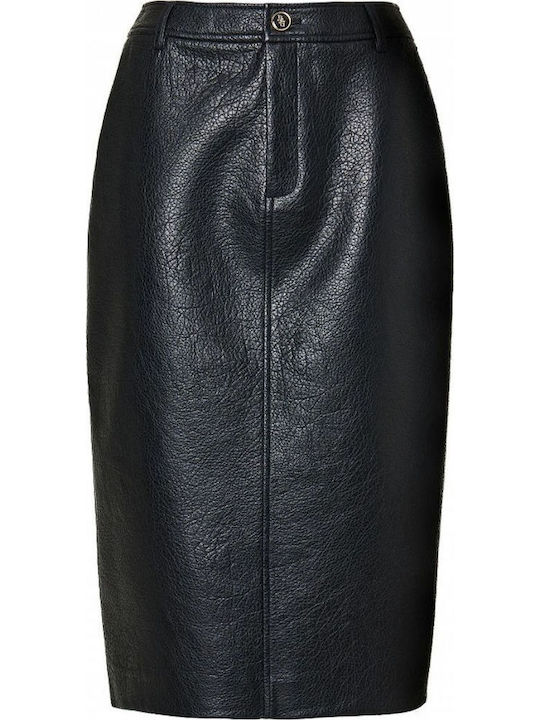 Leather High-Waisted Midi Skirt Black
