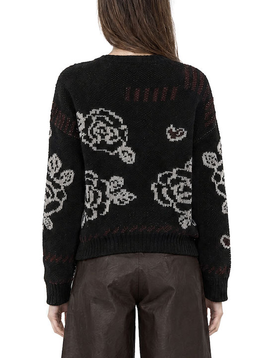 Moutaki Pulover Damă cu Mâneci Lungi Floral Ecru-Negru-Bordo