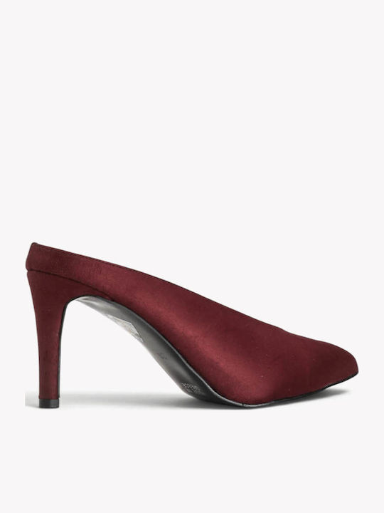 Burgundy Mules Heels Pointed Toe Thin Heel