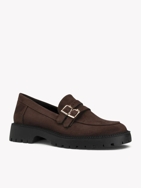 Καφέ Loafers Διπλές Αγκράφες Chunky Σόλα