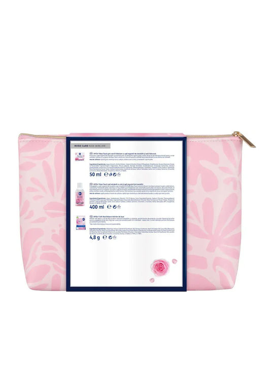 Nivea Rose Touch Tagescreme Rosenwasser 50 ml + Nivea Mizellenwasser Rosenwasser 400 ml + Nivea Soft Lippenbalsam Rose 5,5 ml + Geschenktüte