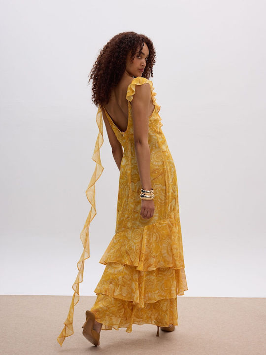 Summer Maxi Evening Dress with Ruffles Yellow