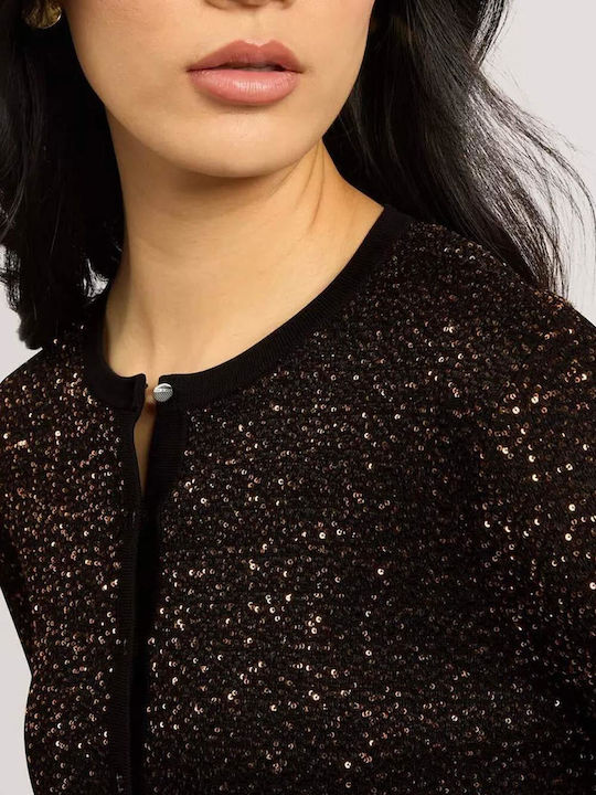 Kurze Damenstrickjacke mit Knöpfen Schwarz