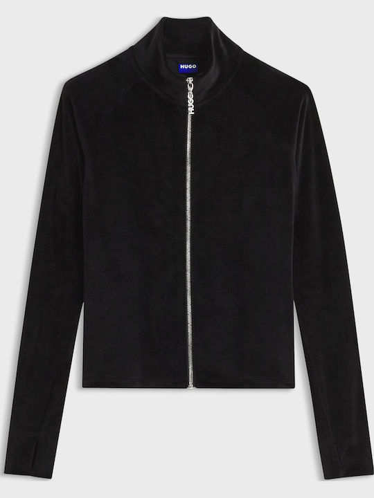 Lange Damen-Strickjacke mit Reißverschluss Schwarz