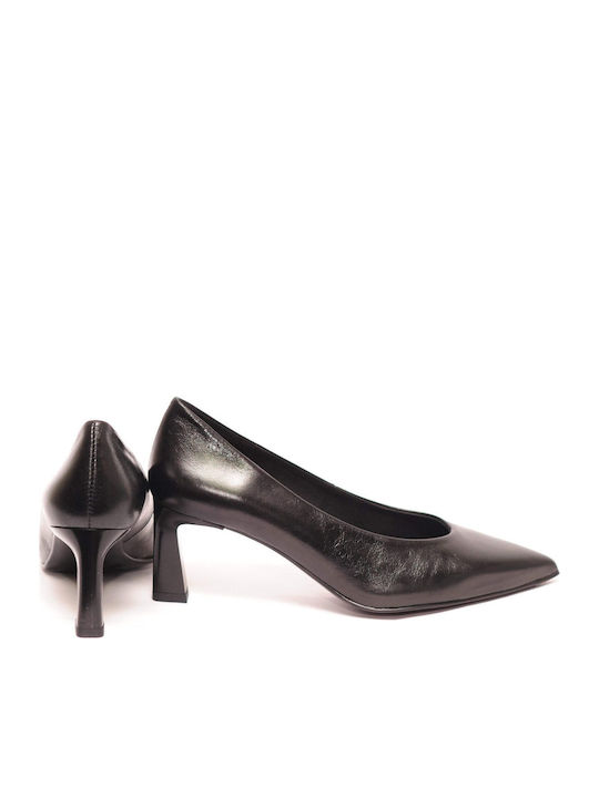 Leather Heels with Platform and Medium Heel Black