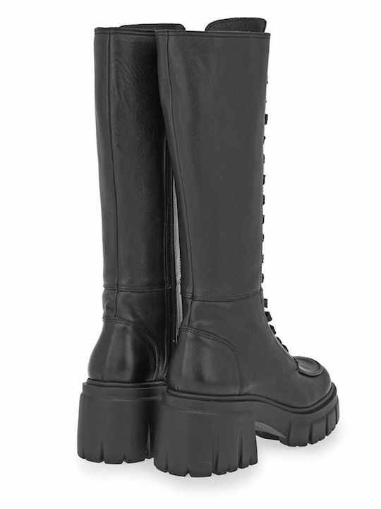 Schwarze Damenstiefel aus Leder mit Hohem Absatz