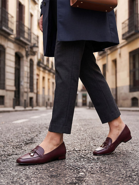 Дамски кожени мокасини в бордо цвят
