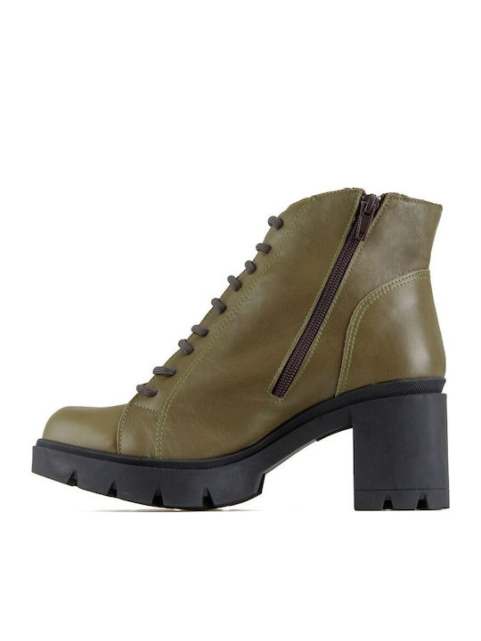 Leather Women's Ankle Boots Green