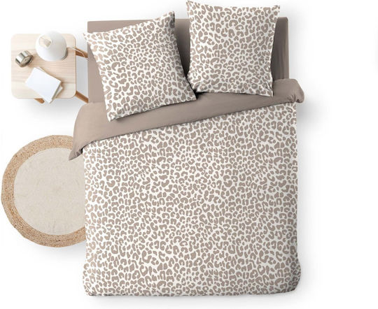 L-c Wild Cotton Duvet Cover Set 240x220cm Double with 4 Pillowcases Natural
