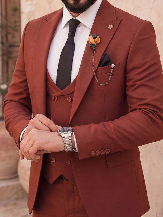 Men's Groom's Suit with Vest in a Slim Fit Rust