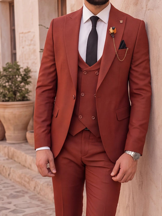 Men's Groom's Suit with Vest in a Slim Fit Rust
