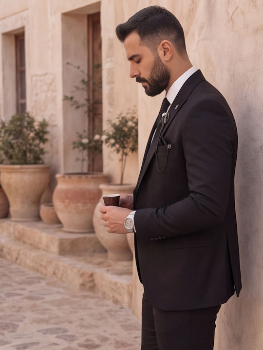Winter Men's Groom's Suit with Vest in Slim Fit Black