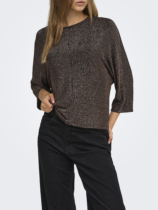 Only Onlcarol Damenbluse mit 3/4-Ärmeln BlackFrosted Glitter