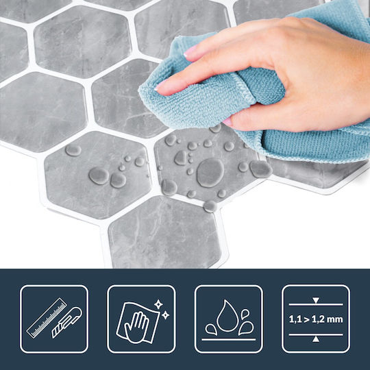 3D Wall Panels Self-Adhesive Plastic Grey 30.5x25cm