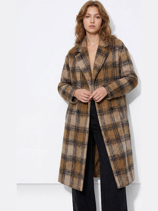 Women's Checked Mustard Oversized Coat
