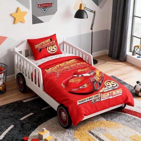 Disney Cars Комплект Детски Единичен Плик за Завивка с Калъфка за Възглавница Червен 100x135см