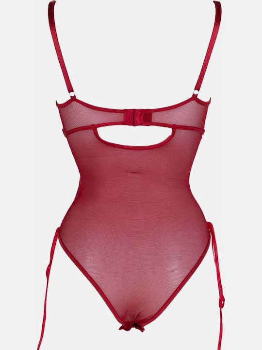 Lace Bodysuit with Underwire and Burgundy Stockings