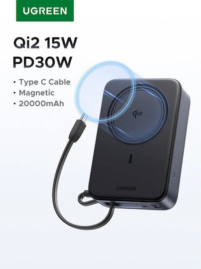Ugreen PB567 MagSafe Qi2 Power Bank 20000mAh 15W mit USB-A Ausgangsanschlüsse und USB-C Ausgangsanschlüsse Grau