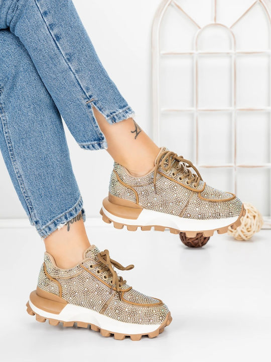 Damen Flatform-Sneakers Dunkelbeige