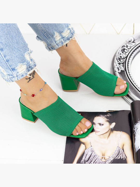 Heeled Mules in Green Color