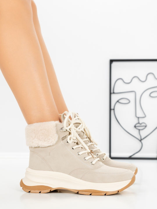 Γυναικεία Flatforms Μποτάκια Μπεζ