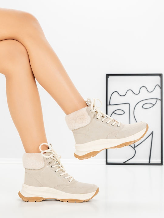 Γυναικεία Flatforms Μποτάκια Μπεζ