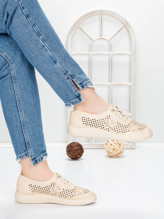 Δερμάτινα Γυναικεία Oxfords σε Μπεζ Χρώμα