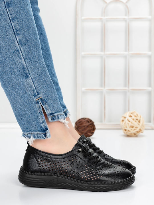 Δερμάτινα Γυναικεία Oxfords σε Μαύρο Χρώμα