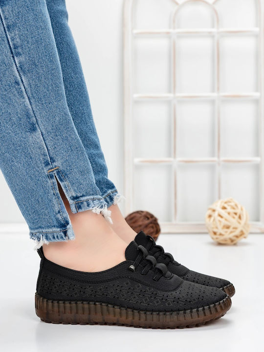 Δερμάτινα Γυναικεία Oxfords σε Μαύρο Χρώμα