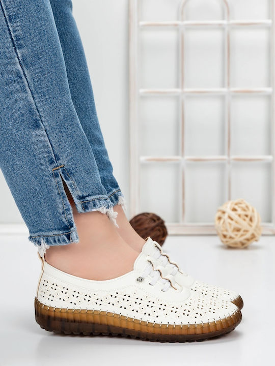 Δερμάτινα Γυναικεία Oxfords σε Λευκό Χρώμα