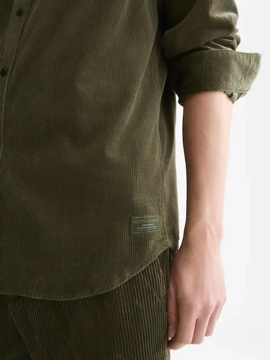 Cămașă din Catifea Raiată cu Mâneci Lungi, Regular Fit, Verde