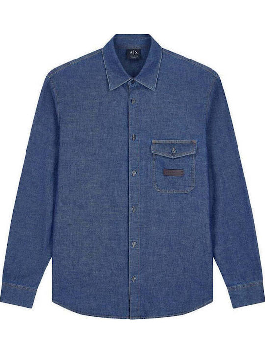 Cămașă Din Denim Albastră Cu Mânecă Lungă