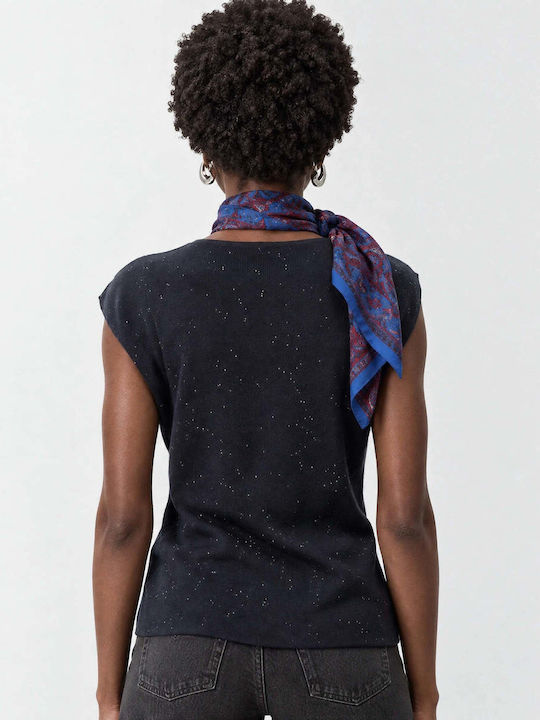 Winter Women's Sleeveless Tunic with V-Neck Blue