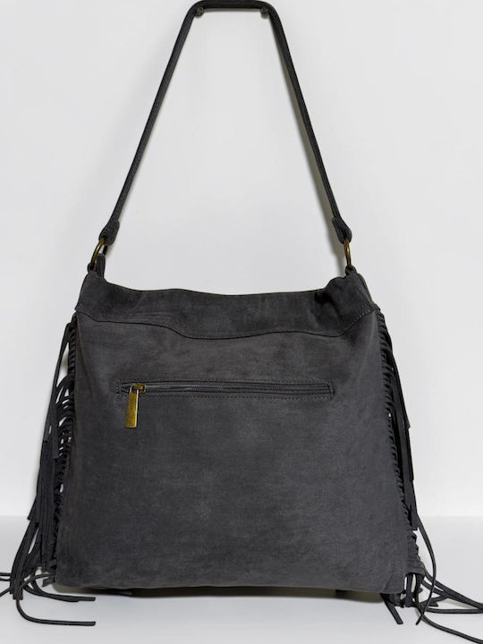 Women's Suede Messenger Bag with Grey Fringes