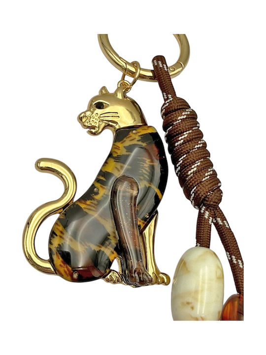 1492 Keychain Bag Charm Panther with Gold Details Savil Dark Brown