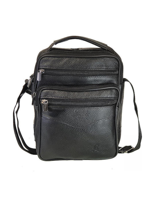 Geantă De Umăr / Tip Crossbody Bărbătească Din Piele Neagră