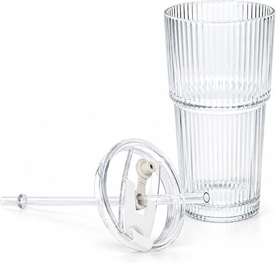 Ποτήρι Νερού Γυάλινο Καφέ με Καλαμάκι 500ml