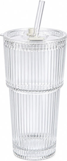 Ποτήρι Νερού Γυάλινο Καφέ με Καλαμάκι 500ml